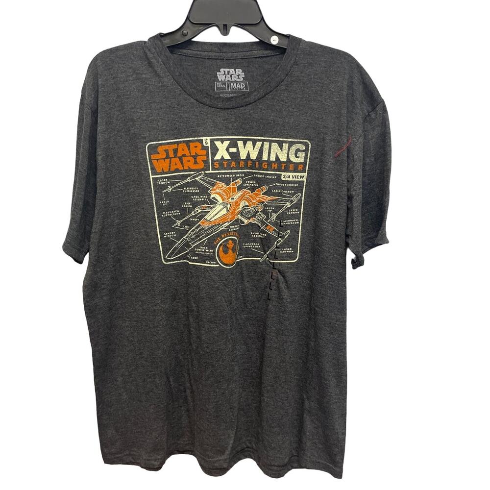 New Star Wars Mens Large X-Wing Starfighter Specs Cotton Blend Short Sleeve Tee